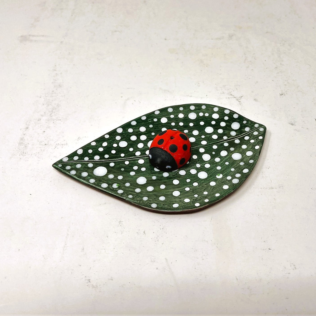 LADYBUG INCENSE SCULPTURE AND LARGE LEAF PLATE SET #2