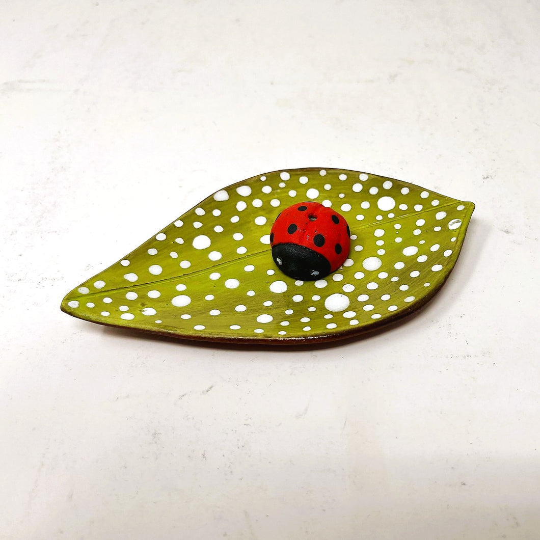LADYBUG INCENSE SCULPTURE AND LARGE LEAF PLATE SET #5