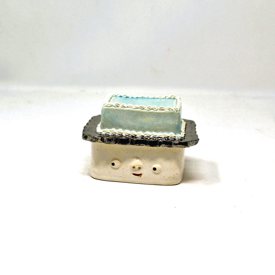 BLUE SHEET CAKE MATCH STRIKER JAR WITH SILVER LUSTER #1