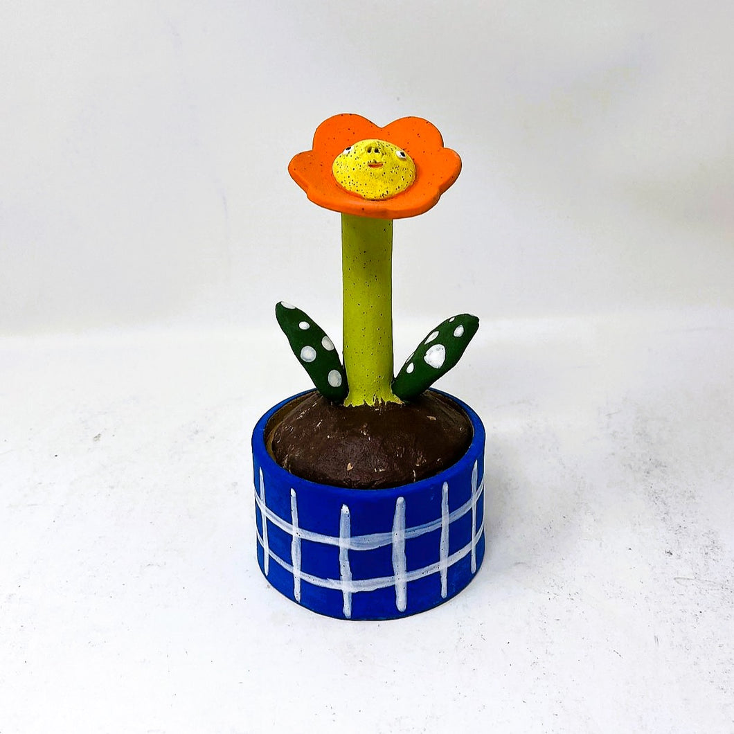 FLOWER FACE JAR-ORANGE AND DARK BLUE #1