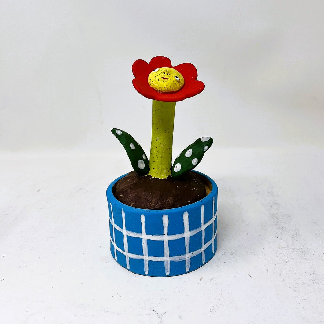 FLOWER FACE JAR-RED AND TURQUIOSE #3