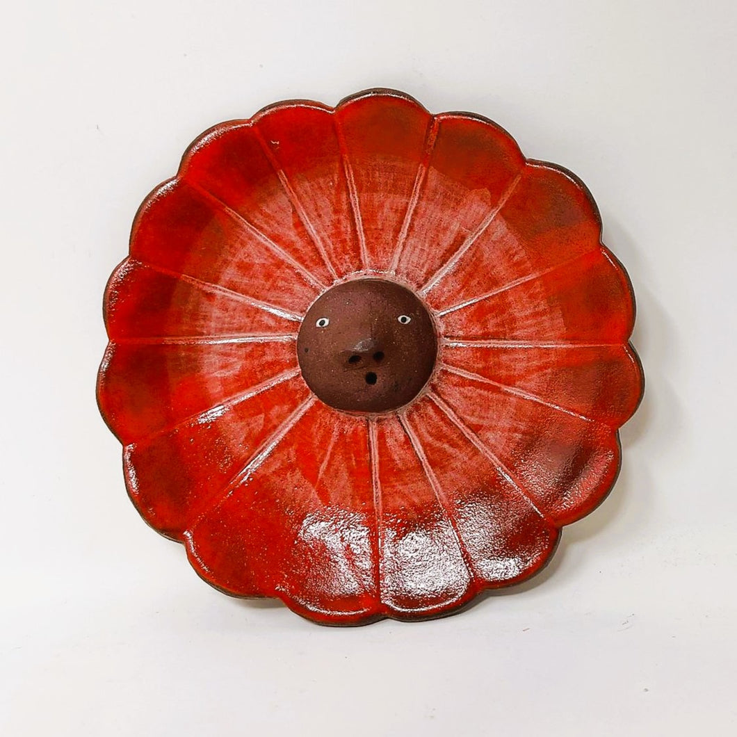 FLOWER FACE INCENSE BURNER/TRINKET DISH RED #1