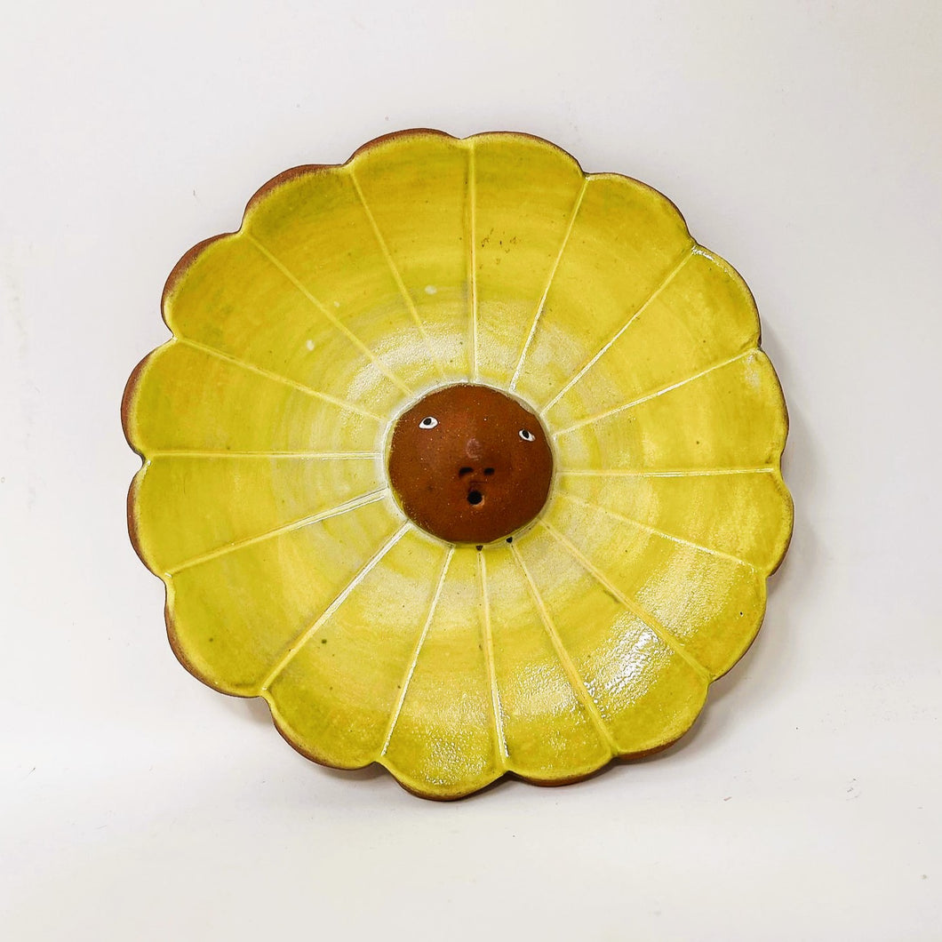 FLOWER FACE INCENSE BURNER/TRINKET DISH YELLOW