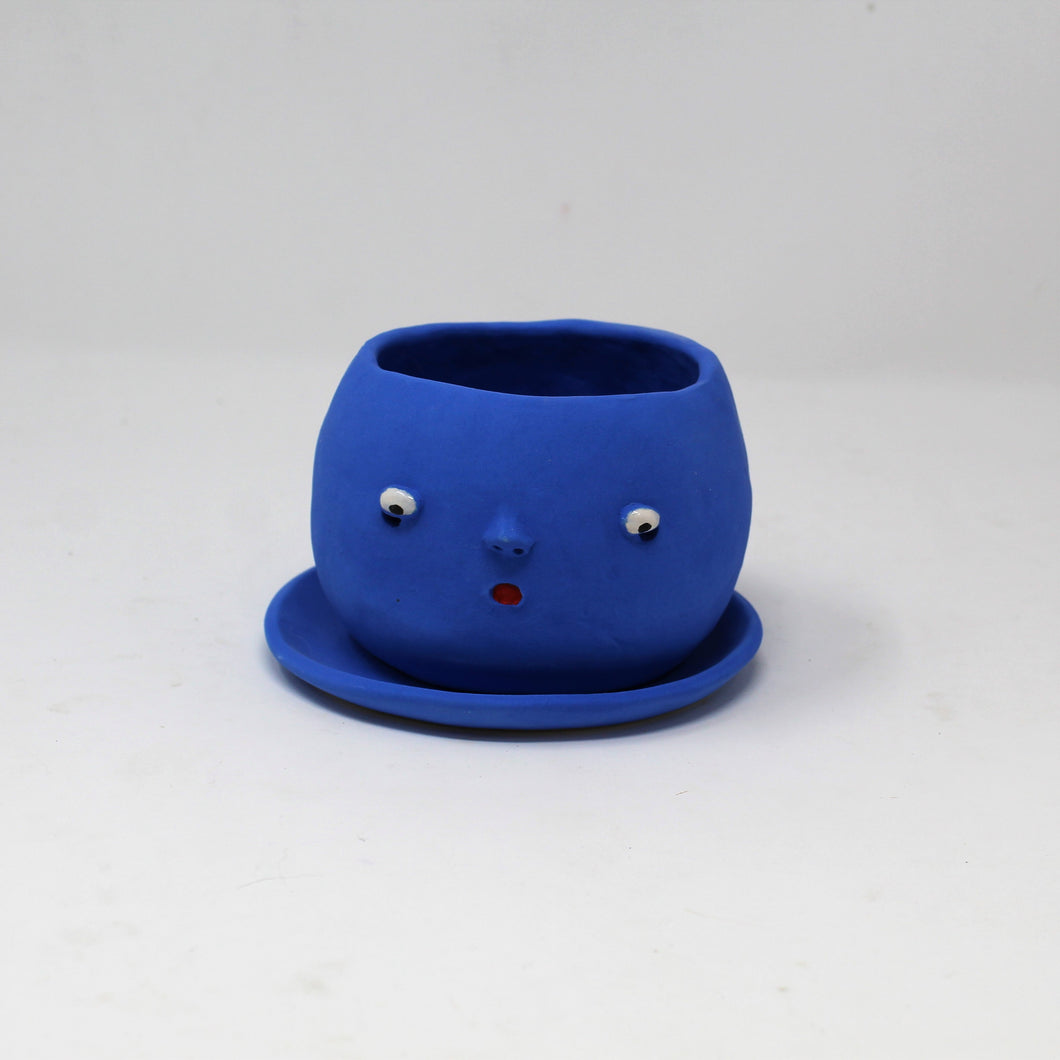 BLUE SAD BOI 4 INCH CRYING PLANTER WITH PLATE #2