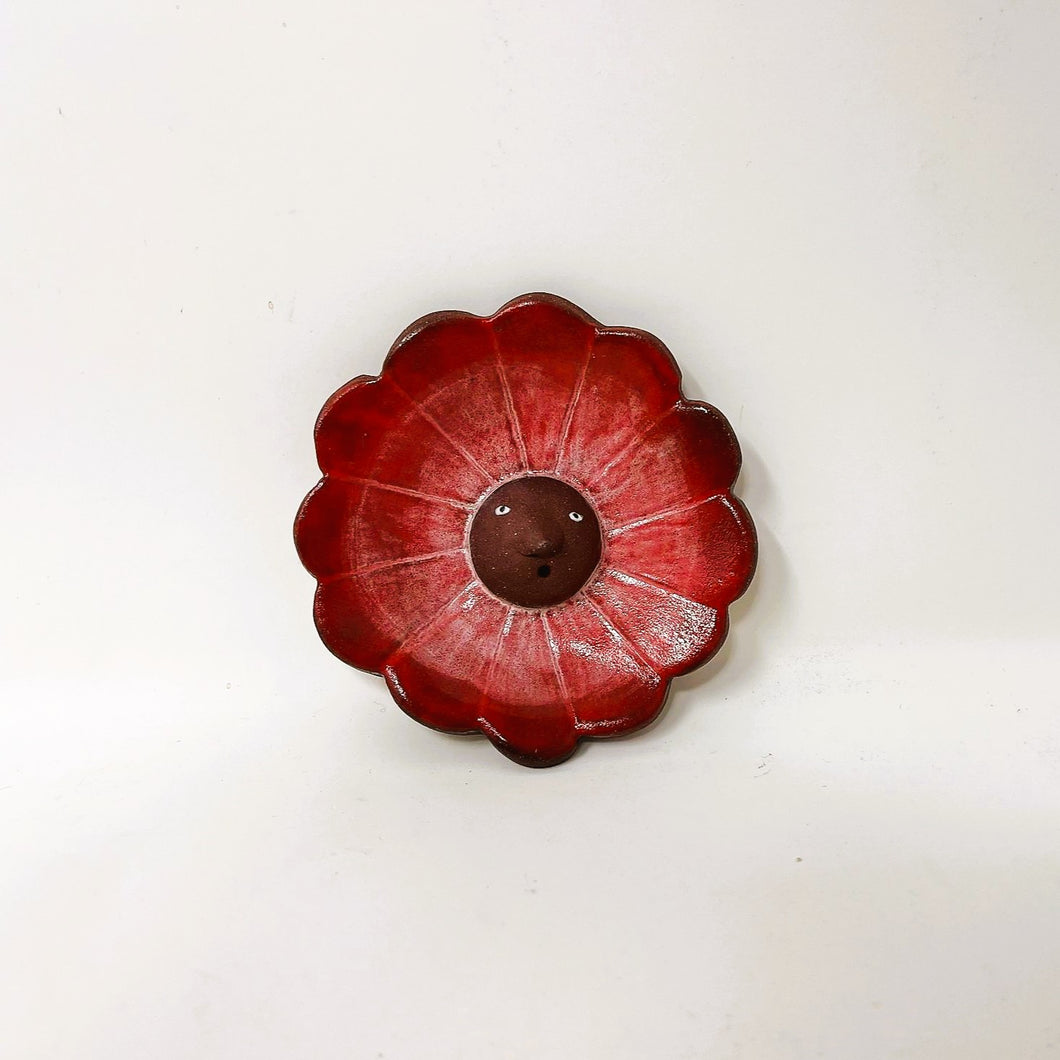 FLOWER FACE INCENSE BURNER-SMALL RED #1 (shipping included in price)