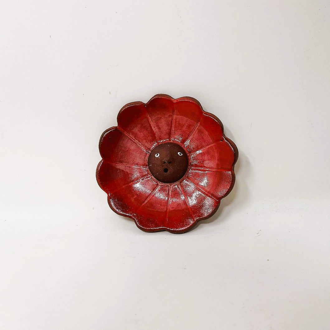FLOWER FACE INCENSE BURNER-SMALL RED #2 (shipping included in price)