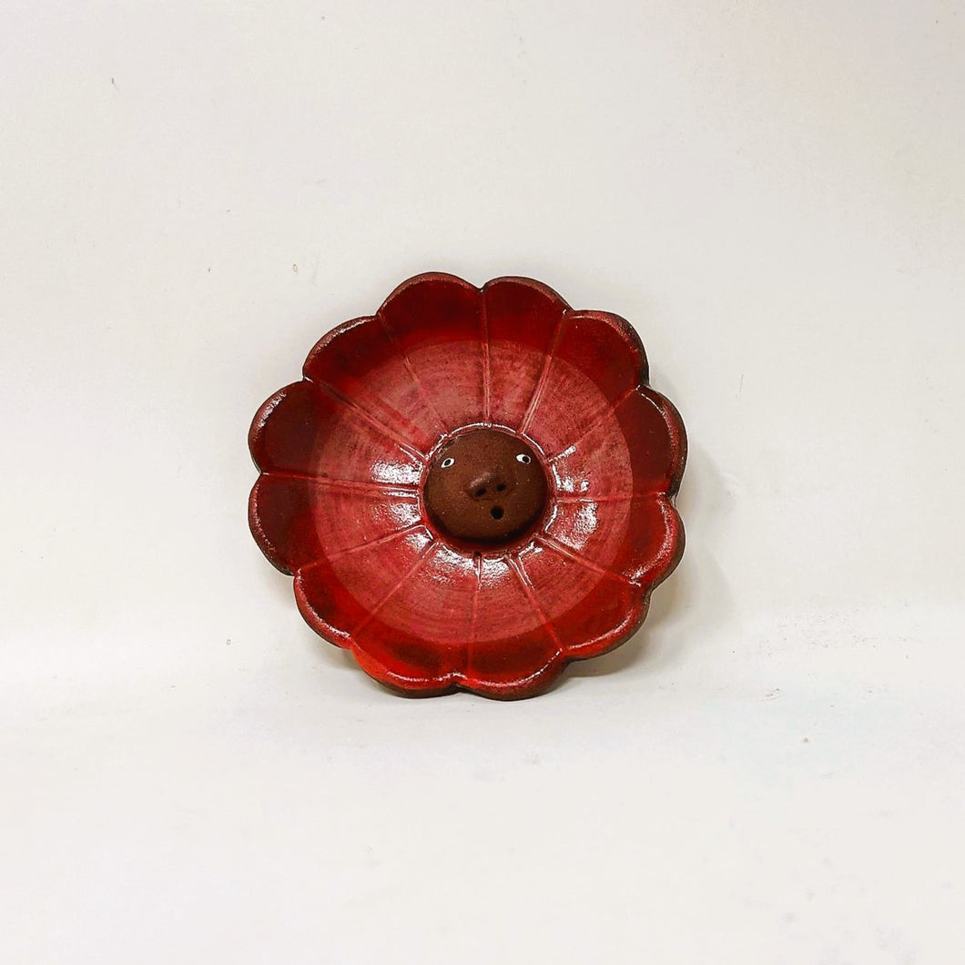 FLOWER FACE INCENSE BURNER-SMALL RED #3 (shipping included in price)