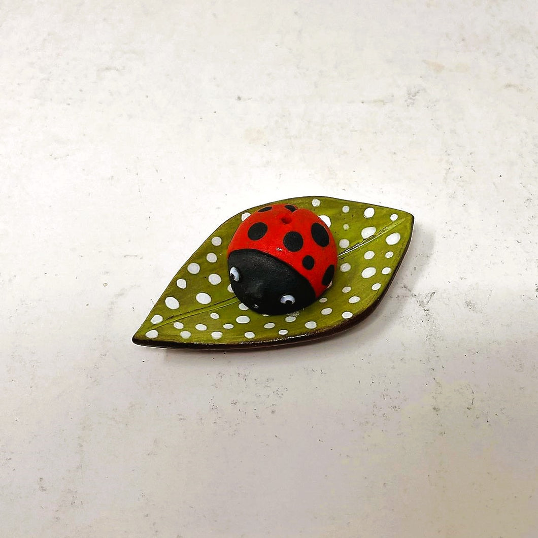 LADYBUG INCENSE SCULPTURE AND SMALL LEAF PLATE SET #2 (shipping included in price)