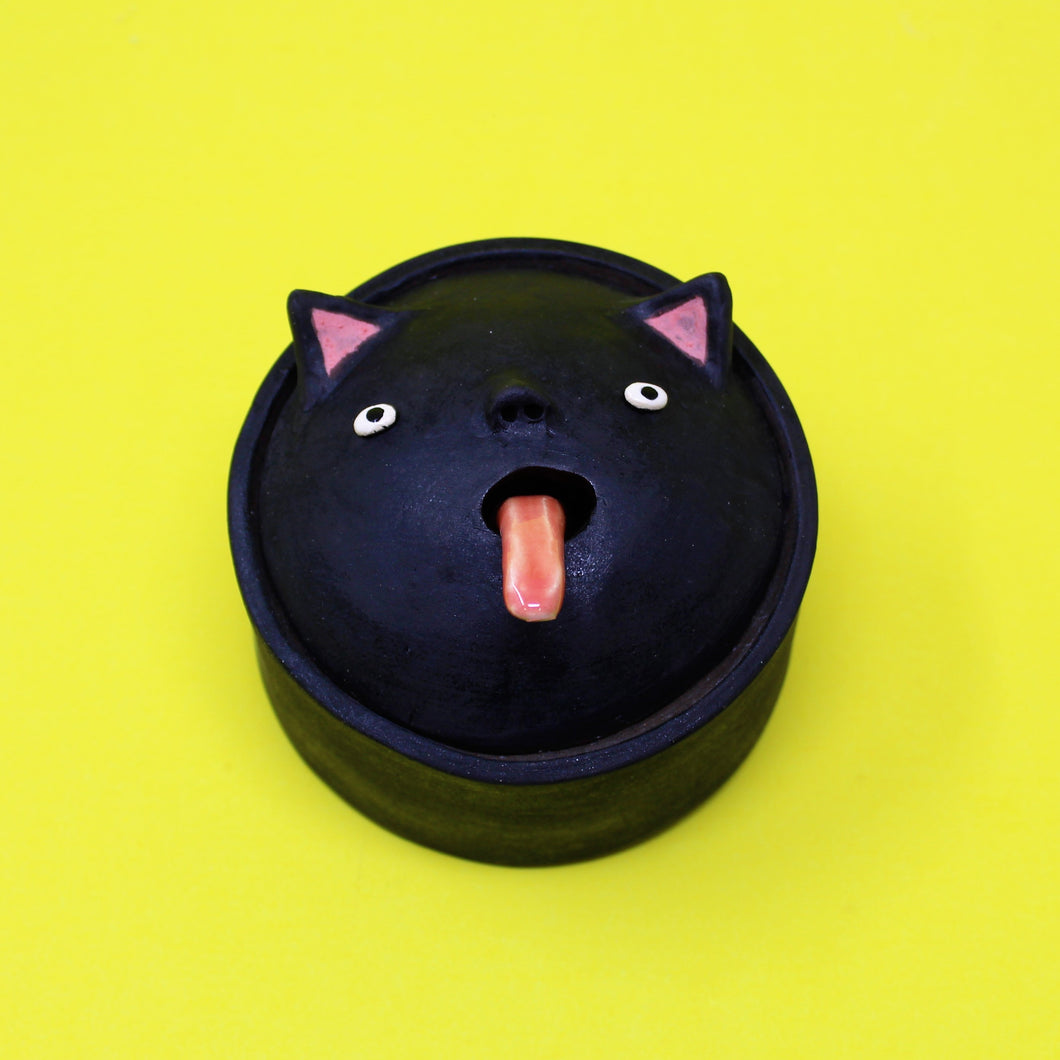 BLACK CAT SPICE JAR AND TONGUE SPOON #1
