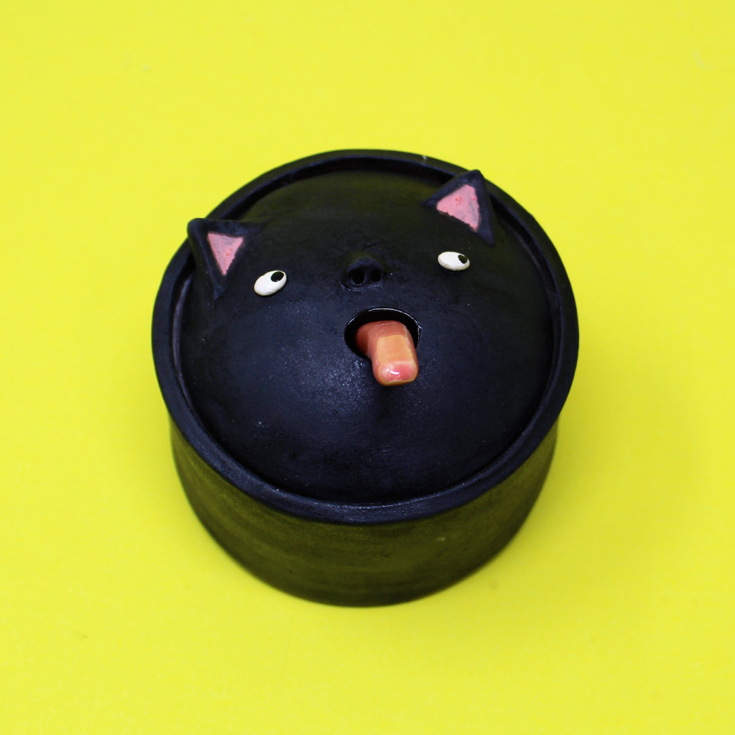 BLACK CAT SPICE JAR AND TONGUE SPOON #2