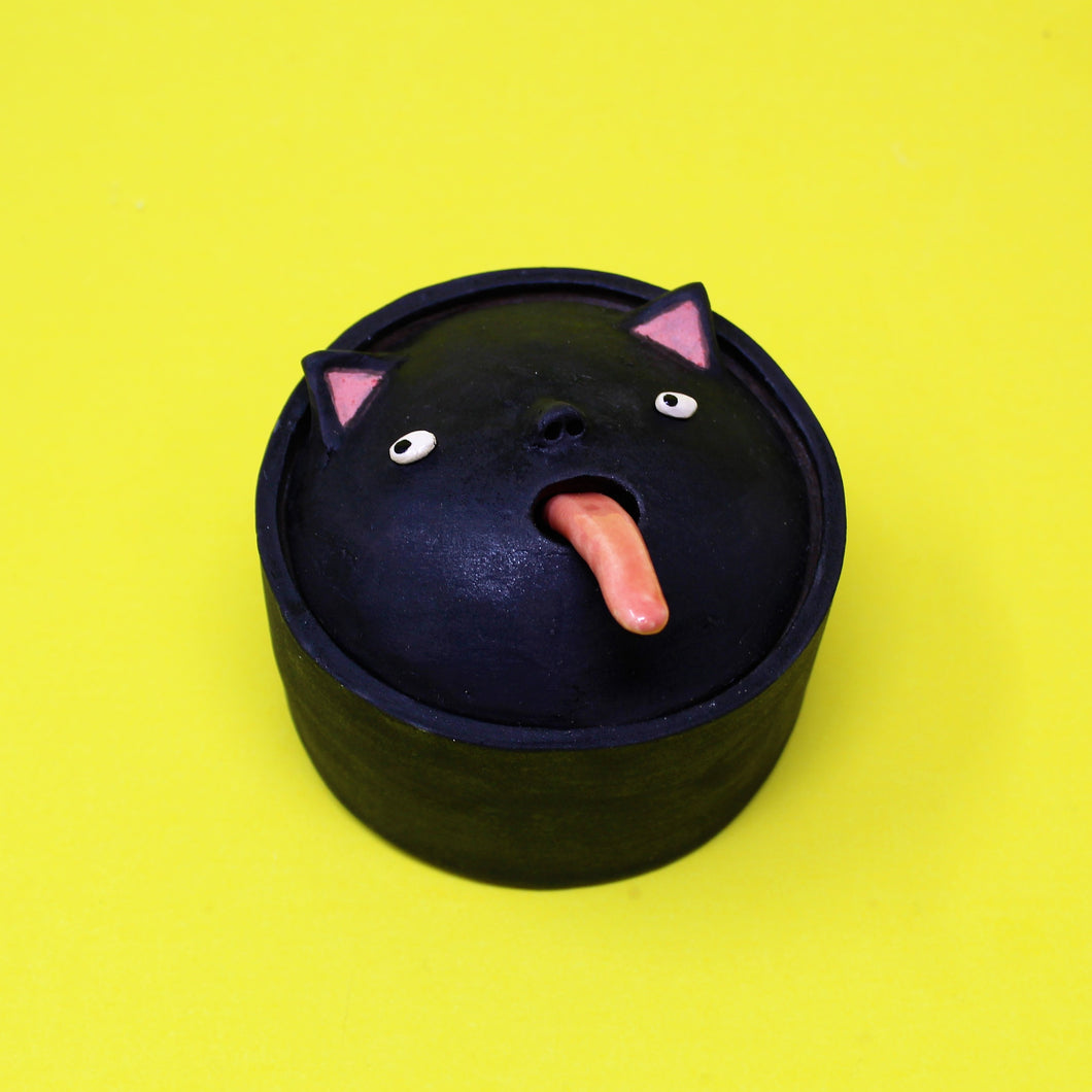 BLACK CAT SPICE JAR AND TONGUE SPOON #3
