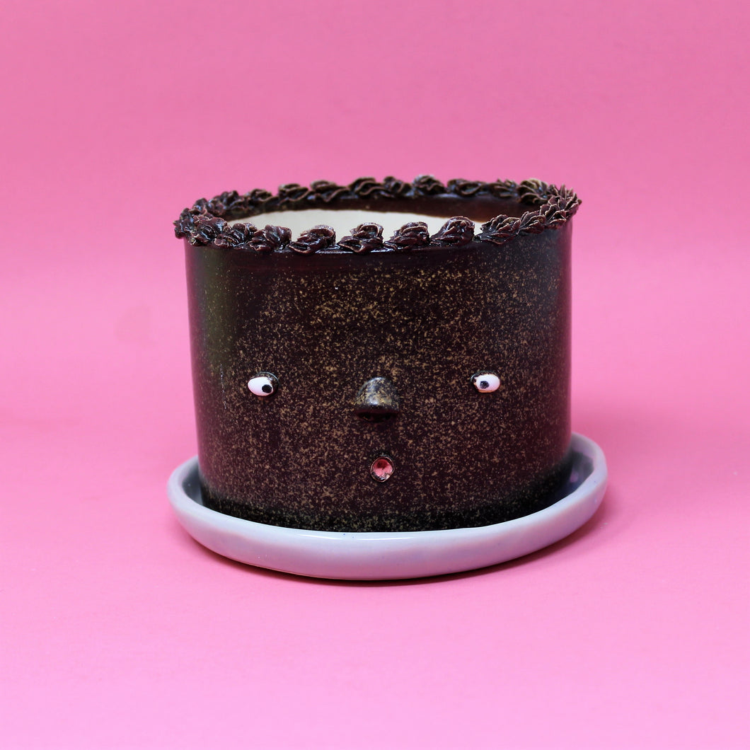 CHOCOLATE CAKE PLANTER WITH LAVENDAR PLATE #1
