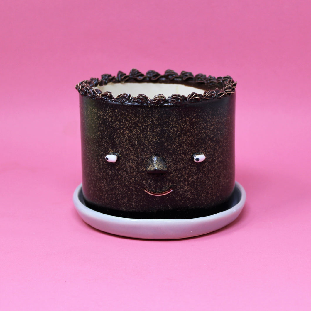 CHOCOLATE CAKE PLANTER WITH LAVENDAR PLATE #2