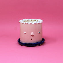 Load image into Gallery viewer, PINK CAKE PLANTER WITH DARK BLUE PLATE #4
