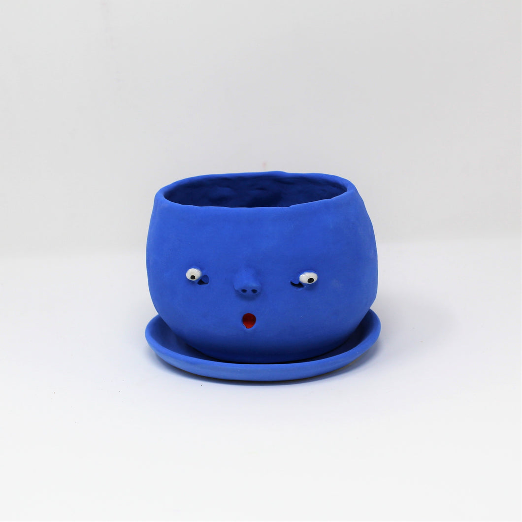 BLUE SAD BOI 4.5 INCH CRYING PLANTER WITH PLATE #2