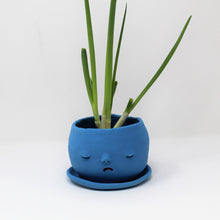 Load image into Gallery viewer, TURQUOISE SAD BOI 4 INCH CRYING PLANTER WITH PLATE #4
